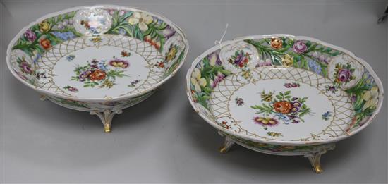 A pair of Plaue porcelain pierced comports, c.1900